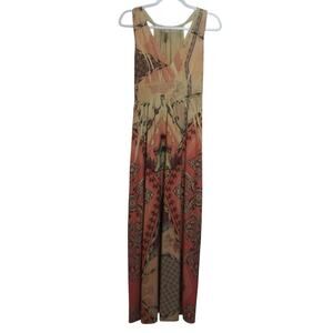 Fresh Of LA Neutral Boho Halter V Neck Stretchy Maxi Sun Dress Size M
